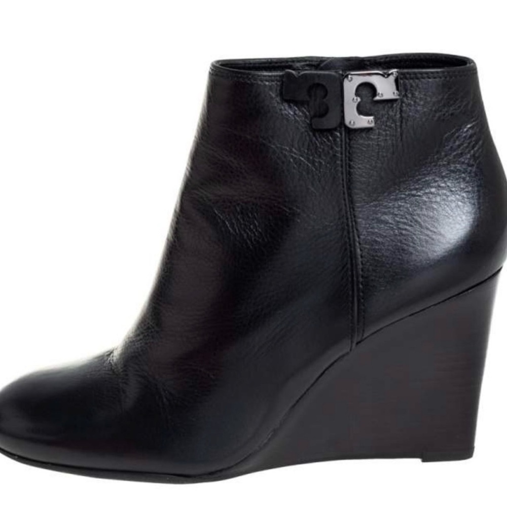 Tory Burch Black Leather Wedge Ankle Bootie